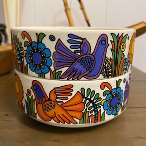 Villeroy Boch Acapulco Porcelain 5” Cereal Bowls Pair Stacking Birds Luxembourg